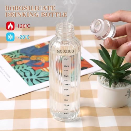 Image of Glass Water Bottle for Adults, Student Direct Drinking Freezer Safe, Leak Proof, Gym Travel On-The-Go Hotel-Style Design Borosilicate Glass Water Bottle With Time Marker (White Lining)