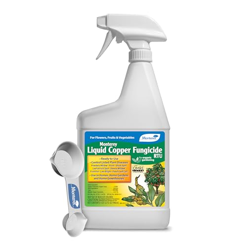 Image of Monterey Liquid Copper Fungicide Spray Bundled with Measuring Spoon - Organic Gardening Fungicide for Flowers, Fruits, & Vegetables - 32 oz RTU