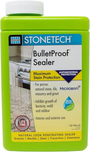 Stain Defense for StoneTech BulletProof Sealer Maximum Stain Protection for Porous Natural Stone & Grout Water-Based Professional Countertop Sealer for Granite Travertine Sandstone 1 Quart (32oz)