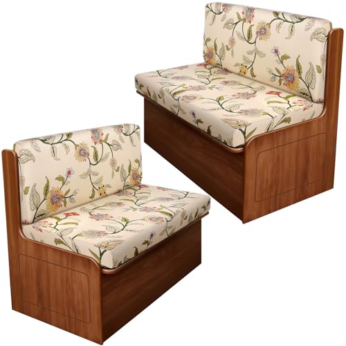 Image of SearchI RV Dinette Cushion Covers, Stretch Camper Cushion Slipcovers for Travel Trailer Couch RV Booth Seat, Replacement Camper Sofa Chair Protector (2 Backrest Cover & 2 Bench Cover, Yellow+Flower)