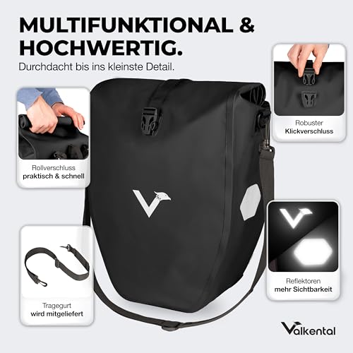 Valkental Große & wasserdichte Gepäckträgertasche - Fahrradtasche für Gepäckträger mit großen Reflektoren [Abschließbar] Bombenfester Sitz - Mehrfach ausgezeichnet - Gefertigt für Langlebigkeit