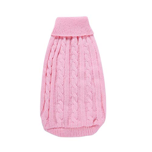 Image of Dog Sweater Soft Warm Turtleneck Knitted Clothes for Small Medium Large Pet | Comfy Wool Knit, Turtleneck & Classic Design, Easy on /off, Warm Winter Girls Boys Dogs Christmas Sweaters, Pink, S
