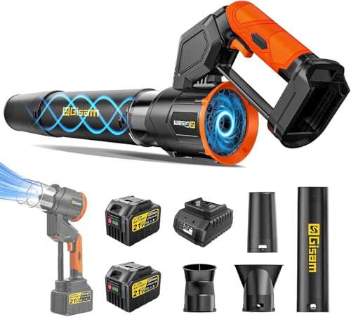 Akku-Laubbläser, 2-In-1 Laubgebläse Bürstenlos mit 2x6.0Ah Akkus,Leaf Blower 3-Gang Max 800000RPM, Luftmenge 850m³/h,Vertikaler und horizontaler Modus Laubpuster für Garten,Laub,Staub & Schnee