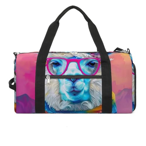 Colorful Alpaca Funny Gym Bag Travel Tote Bag Duffel Bag with Shoe Compartment for Weekender Sports Vacation