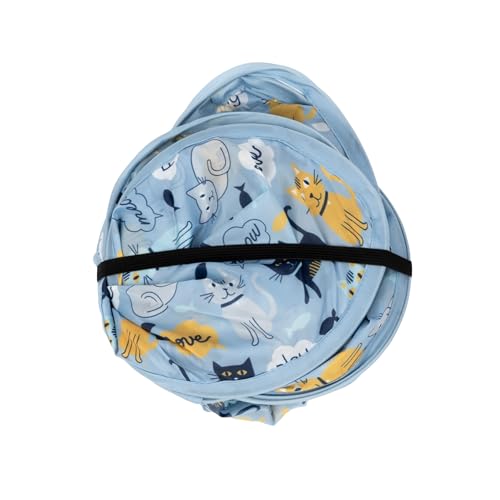 Image of Kitty City Cat Print Pop-Up Cat Play House, Collapsible Indoor Kitten Hideout with Peekaboo Openings, Lightweight Foldable Kitty Cube for Play & Lounging, Blue