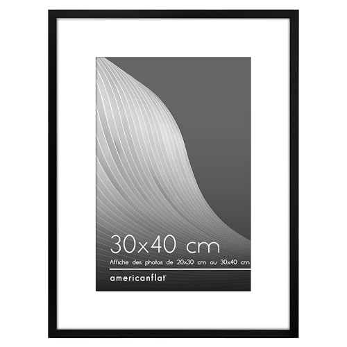 Americanflat Cadre Photo Fin Noir 30x40 cm avec tapis et 20x30 cm sans tapis - Cadre Photo à Bordure Fine avec Verre Résistant aux Chocs - Formats Horizontaux et Verticaux pour Mur
