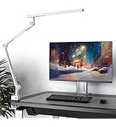 Schreibtischlampe LED, 18W Klemmleuchte mit Dimmbare Duale Lichtquelle für Arbeit, Zuhause, Büro,...