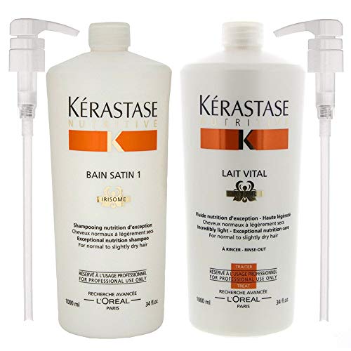 Kerastase Nutritive Bain Satin 1 Shampoo & Lait Vital Conditioner 34 Oz each With Pumps