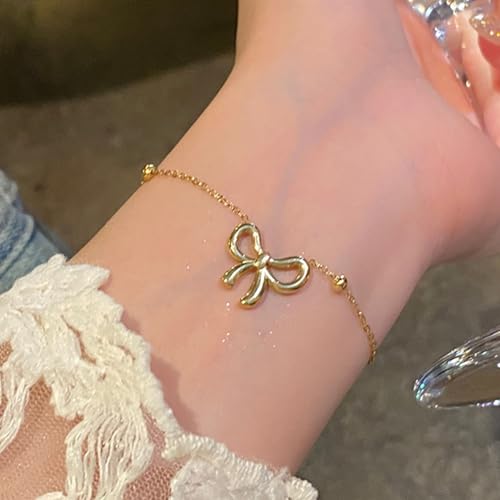 Gold Bow Bracelet for Women Beaded Bow Bracelets Pearl Bow Stretch Bracelets Gold Bead Stackable Bracelet Fashion Jewelry for Women3