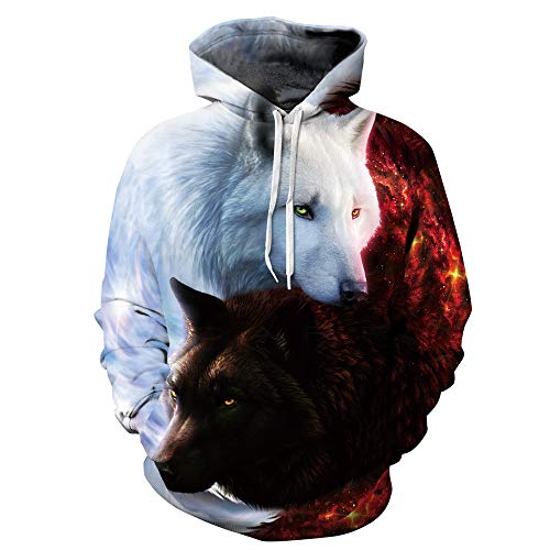 Unisex 3D Druck Hoodie Herren Damen Kordelzug Kapuzenpullover Bunt Langarm Coole Pullover Sweatshirt Sweatjacke Hoody Männer Wolf Hooded