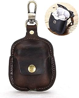 Genuine Leather Case with Keychain for AirPods, Yoelike Vintage Shockproof Protective Cover Skin