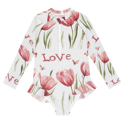 KLL Nature Flower White 1 Piecing Girls Swimsuit Long Sleeve Swimsuits for Teens Girls Bathing Suit Toddler 11-12 Year