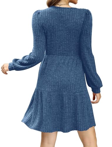 Image of Sampeel Womens Square Neck Long Sleeve Fall Dresses Casual Babydoll Sweater Dress