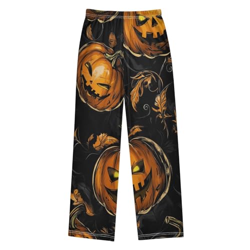 Pumpkin and Leaf Boys Long Pants Soft Trousers Elastic Waist Kids Lounge Bottoms with Pockets S-XL2