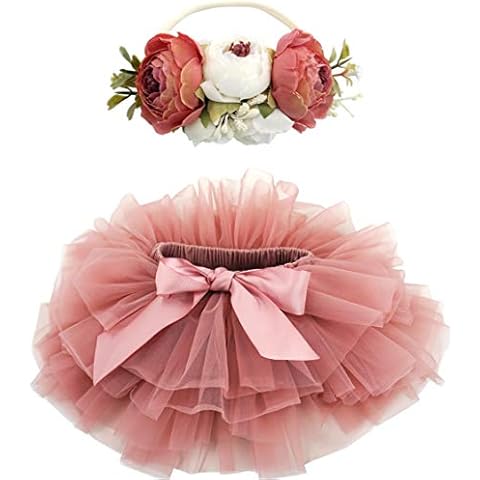 BGFKS Baby Girls Soft Fluffy Tutu Skirt Sets For Toddler with Diaper Cover & Flower Headband Dusty Rose Cover
