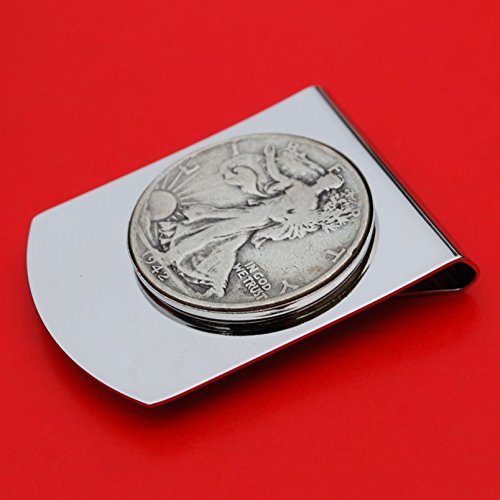 US 1942 Walking Liberty Half Dollar Stainless Steel Large Money Clip NEW - Wide Design2