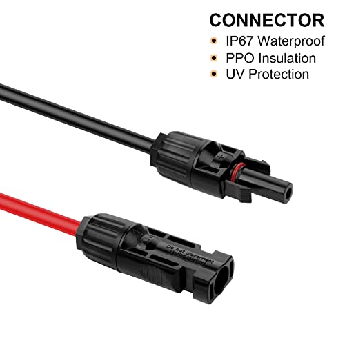 Image of 20FT 12AWG Solar Panel Extension Cable with Female and Male Connectors, Solar Cable for Solar Panels, Charge Controllers and Solar Generator (12AWG, 10FT)