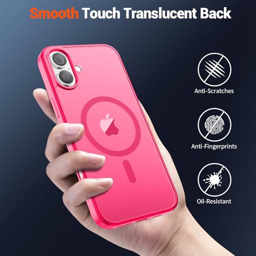 Image of SUPFINE Magnetic for iPhone 16 Plus Case(Compatible with MagSafe) (Military Grade Drop Protection) Slim Translucent Matte Shockproof with Anti-Fingerprint Phone Case,Hot Pink