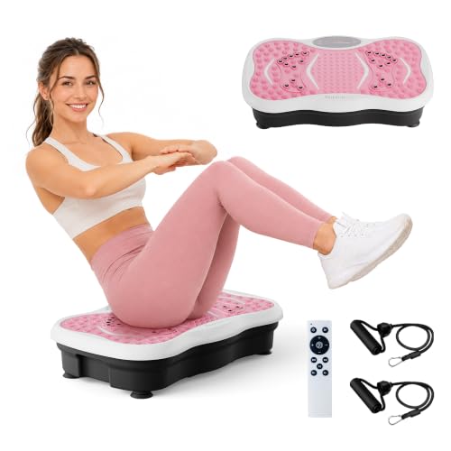 Vibration Plate Exercise Machine for Lymphatic Drainage 200 Speeds Vibrating Fitness Platform for Full Body Workout and Weight Loss 300 Lbs Capacity with Resistance Bands for Women Men