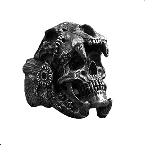 Jaguar Skull Rings | Vintage Mens 316L Stainless Steel Biker Ring Indian Jaguar Warrior Skull Punk Jewelry for Men Women Gift (12)