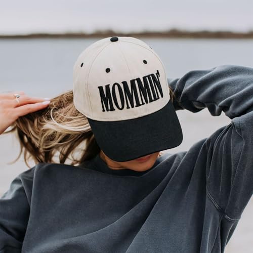 Image of Mommin Trucker Hat for Women, Vintage Two-Tone mom hat with Mommin 3D Embroidery, New Mom Gifts Mothers Day Outfits