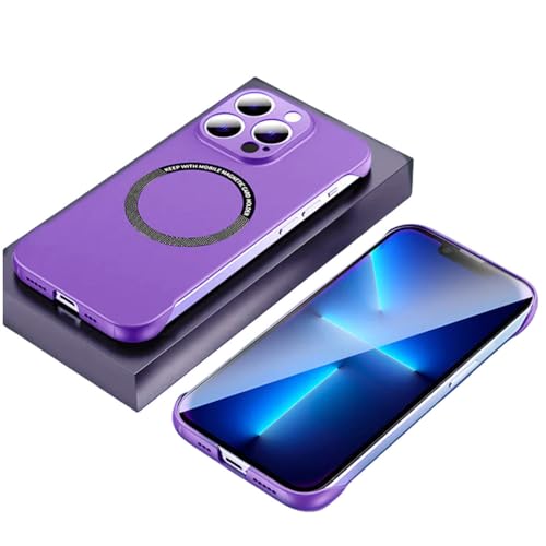 Funda magnética sin marco para iPhone 14 Pro Max con diseño de protección invisible purpura