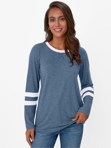 Image of AUTOMET Womens Color Block Long Sleeve Shirts Oversized Crewneck Casual Top