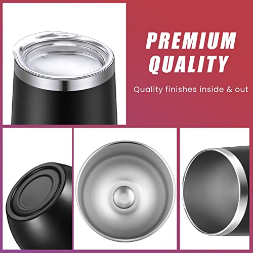 Remagr 16 Pack Stainless Steel Wine Tumblers 12 Oz Insulated Vacuum Wine Cup Set Double Wall Stainless Steel Stemless Wine Mug Glasses For Wine Coffee Soda Whiskey Outdoor Travel (Black) #TOP2