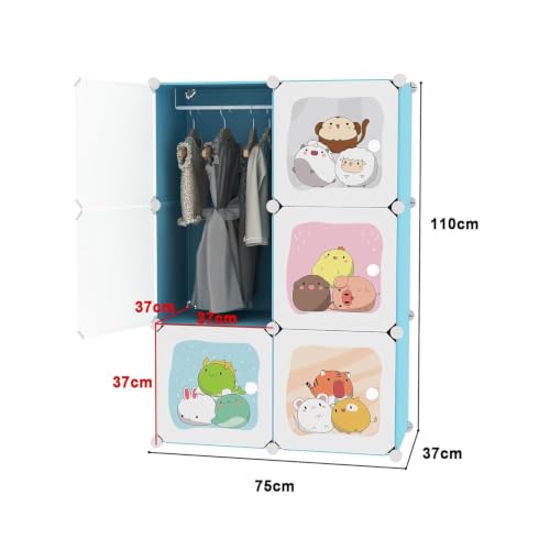 Image of 6 Door Plastic Wardrobe for Kids - Cupboard for Clothes Storage Rack, Almirah for Clothes, Baby Collapsible Wardrobe, Multi-Purpose Kids Storage Organizer for Books,Toy