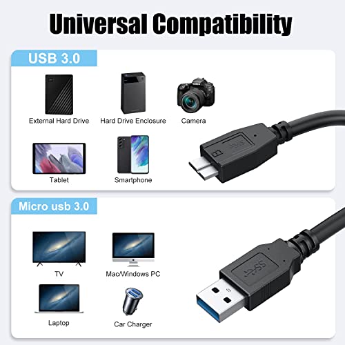 Image of FEDUS USB 3.0 A to Micro B SuperSpeed Cable for External & Desktop Hard Disk Drives Cable compatiable for WD /Seagate /Toshiba / /Hitachi External Hard Drives,Black