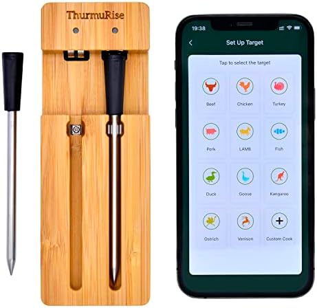 Thurmurise High-Precision Wireless Meat Thermometer, Smart Bluetooth Meat Thermometer for Grill, Oven, Smoker, Rotisserie and BBQ, 33-ft Wireless Range, 2 Probes