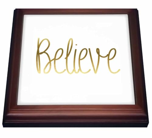 3dRose Chic Gold Inspirational Believe Trivet with Tile, 8 by 8