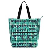 Bolsas de mano con diseño de pata de gallo verde turquesa para niños, niñas y mujeres, bolsa de la compra resistente y reutilizable con cremallera para la escuela y el tiempo de juego, arcoíris