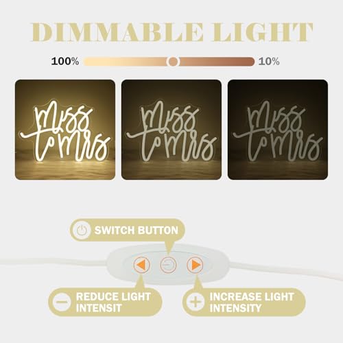 Image of Miss to Mrs Neon Sign for Bridal Shower Decor Dimmable Led Wedding Neon Sign for Backdrop, Miss to Mrs Neon Light for Wall Decor Warm White Party Banner Bridal Shower Decoration