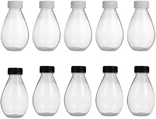 BESTonZON 10Pcs Clear Plastic Milk Bottles Transparent Empty PET Juice Bottles Reusable Beverage Drinking Containers for Storing Juice Milk Smoothie Beverages 300ml