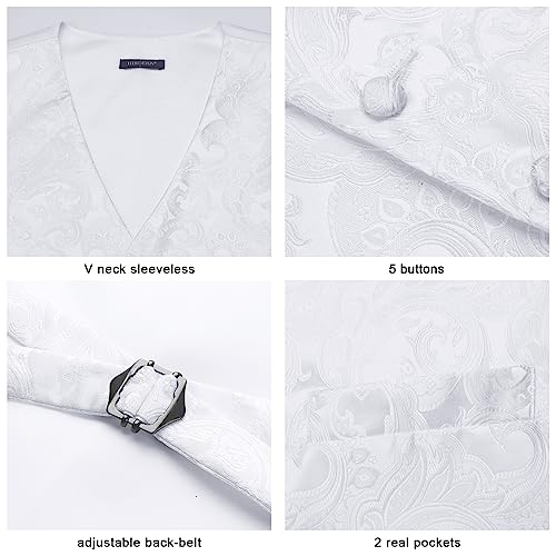 Image of HISDERN Vest and Tie Sets for Men Vests Paisley Floral Jacquard Necktie Pocket Square 3PCS Waistcoat for Suit or Tuxedo