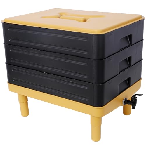 Rpuzonier Worm Compost Bin, 3-Layer Worm Farm Compost Bin, Indoor & Outdoor Worm Composter, 65L Worm Composter Bin for Recycling Food Waste (3-Layer 65L)