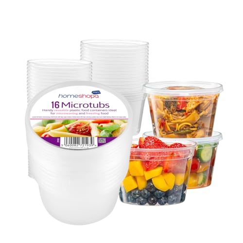 HOMESHOPA Plastic Food Storage Containers, 16 Pack 550ml Round Microwave Clear Container with Lids, BPA Free Stackable Airtight Reusable, Dishwasher & Freezer Safe, Meal Prep Takeaway Tubs