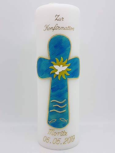 Konfirmationskerze K-108 in vers. Farben inkl. Namen und Datum - auch zur Kommunion
