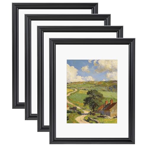 Image of eletecpro 11x14 Black Picture Frames Set of 4, Vintage Photo Frames with Clear Acrylic Cover, Gallery Wall Art Display 8x10 Photo with Mat or 11x14 without Mat for Tabletop and Wall Mount, Home Decor