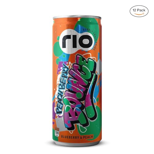 Image of Rio Blueberry & Peach Flavor Blueberry Bubbly Fruit Drink Can|Soft Drink|Exotic Fruit Juice + Fizz|Rich In Vitamin C And Honey|Pack Of 12|250 Ml