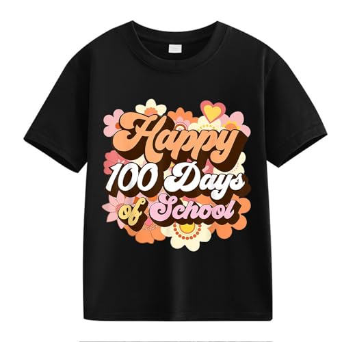 BOTCAM 100th Day of School Celebration for Girls and Boys Kids T Shirts Fun Colorful Numbers Kinder Shirt, Negro , 12-13 años