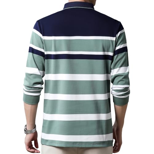 Mens Casual Cotton Striped Long Sleeve Collared T Shirt Polo Shirts3
