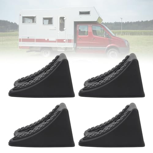 Cryfokt 4-teilige Unterlegkeile, Anti-Rutsch-Basisgummi-Radstopper, Hochleistungs-Wohnmobil-Unterlegkeil, Robuster, Kompakter Dreieckiger Reifenstopperblock für Wohnmobil, Anhänger,