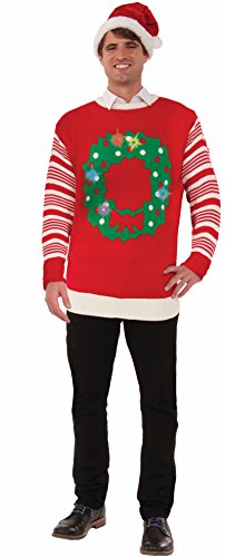 Forum Women's Light Up Wreath Ugly Christmas Sweater, Red, X-Large