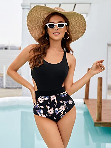 Molybell One Piece Swimsuits For Women High Waisted Bathing Suit Monokini Floral Print Cutout Racerback Zip Up-L #TOP4