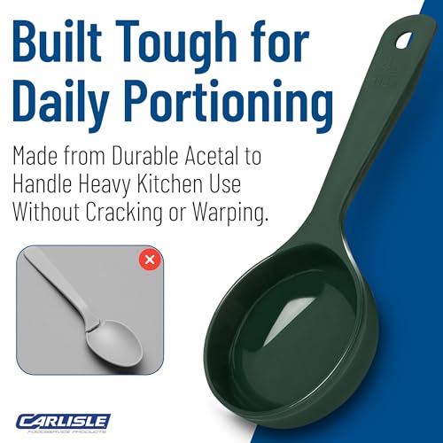 Image of Carlisle FoodService Products 8.25 inch 4 Ounce Solid Measuring Spoon - Portion Control - Flat Bottom spoon - Short Handle, Dishwasher Compatible, Forest Green, (Pack of 12)
