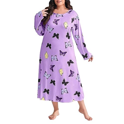 cdbsdvico - Camisa de dormir para mujer, manga corta, tamaño grande, cuello redondo, holgado, ropa de dormir de algodón, cómodo, pijama casual manga larga impreso camisón