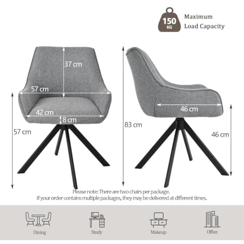 Image of Set of 4 Chairs 360 Degree Rotating Legs Stylish Stylish, Modern, Elegant & Comfortable Linen Fabric Arms Chairs for Dinning Living Hotel Cafe (4 Chairs) (Grey Linen Set of 4)