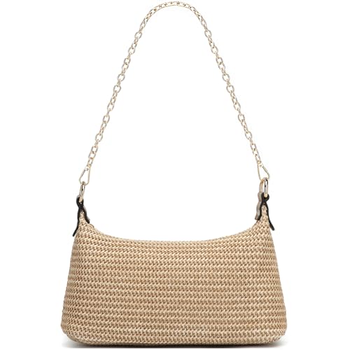CROJUYI Straw Shoulder Bag for Women Soft Small Woven Shoulder